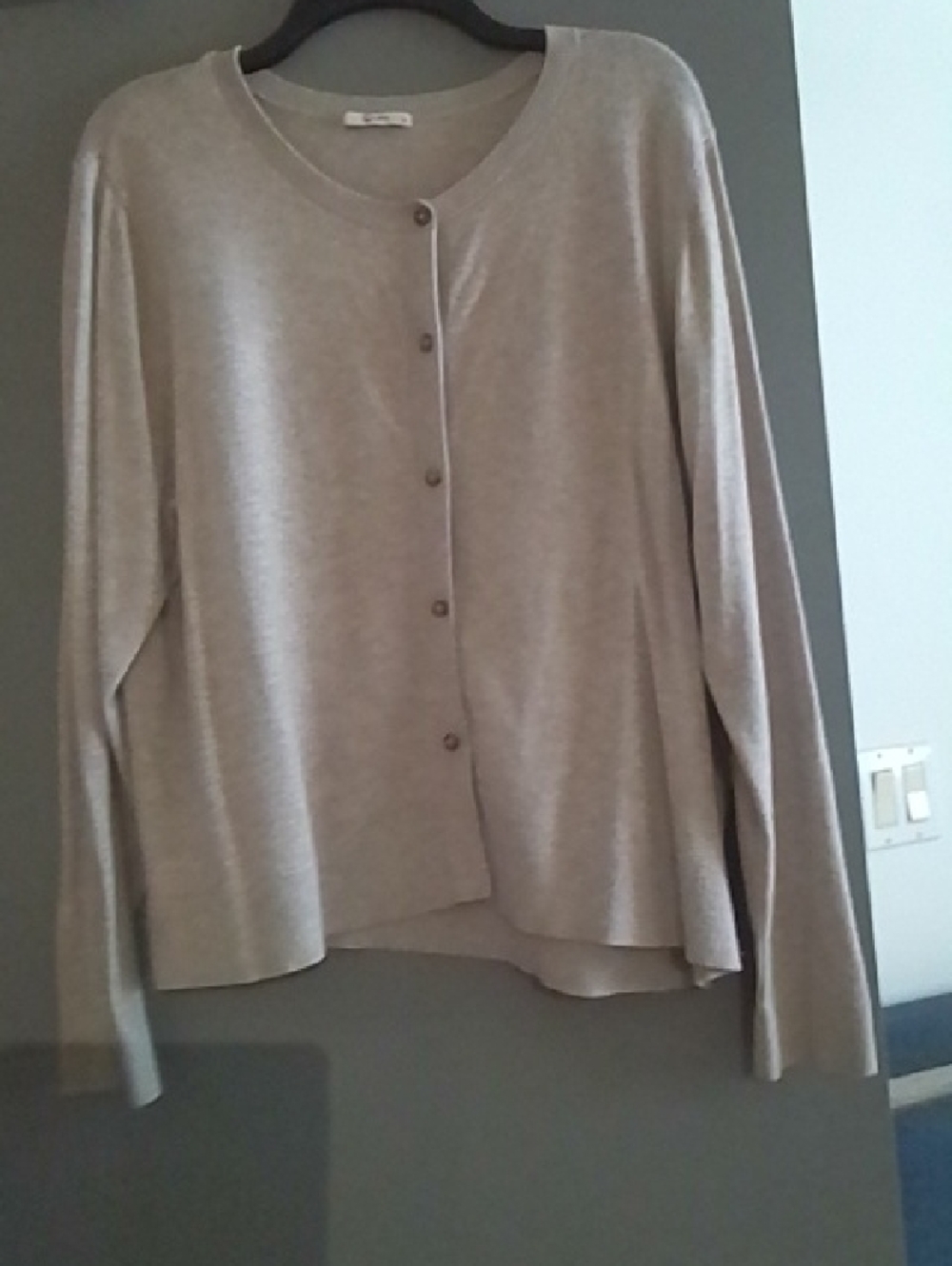 Light Taupe Crewneck Button-Front Women's Cardigan